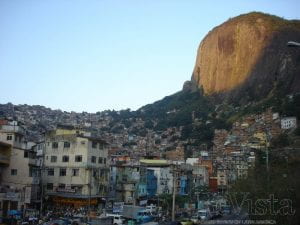 Photo of a corded city in Brazil, next to a mountain.