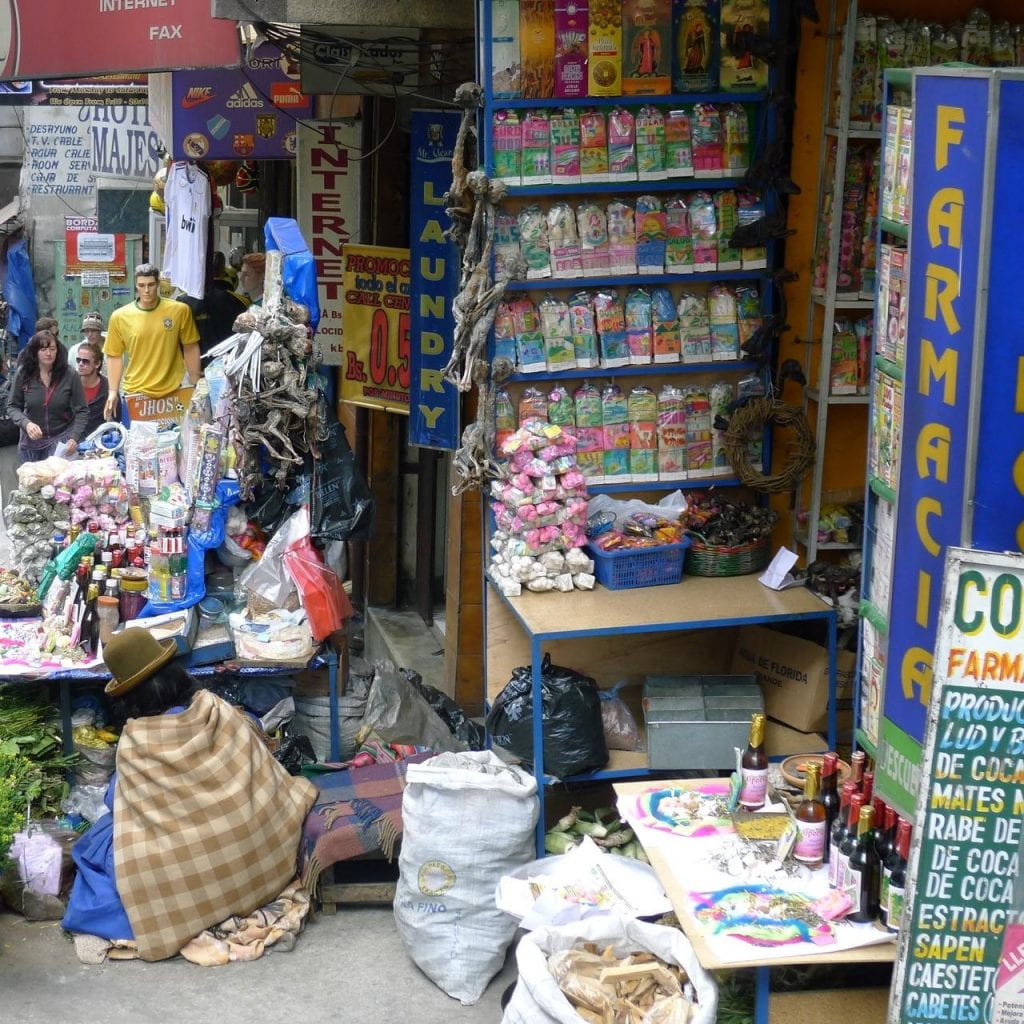A street vendor store, selling natural remedies, including coca products.