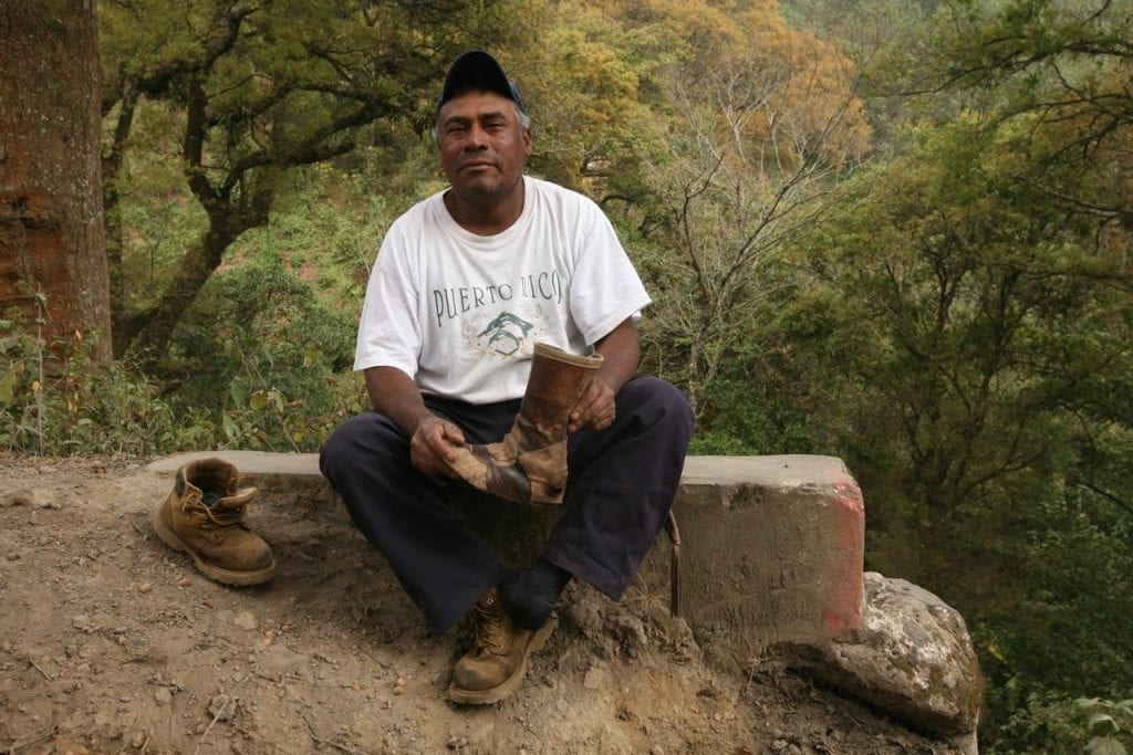 Photo of leg amputee Rafael Toj, lost his foot crossing the U.S. border. His daughter Rosario was saving up money to buy him a new prosthetic foot when she was caught in the raid.